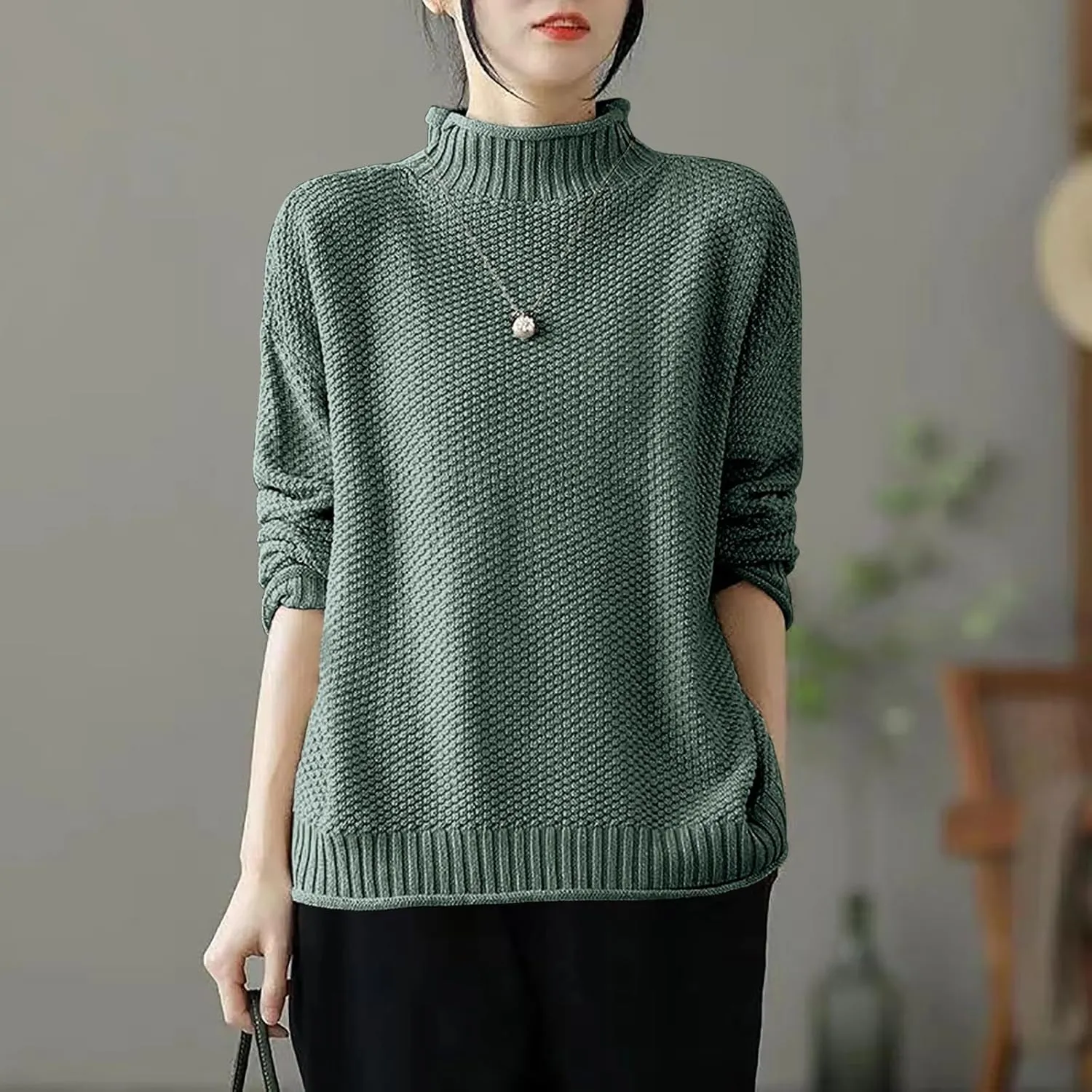 Womens Turtleneck Sweater Cozy Sweaters for Women Oversized Sweater Chucky Sweater