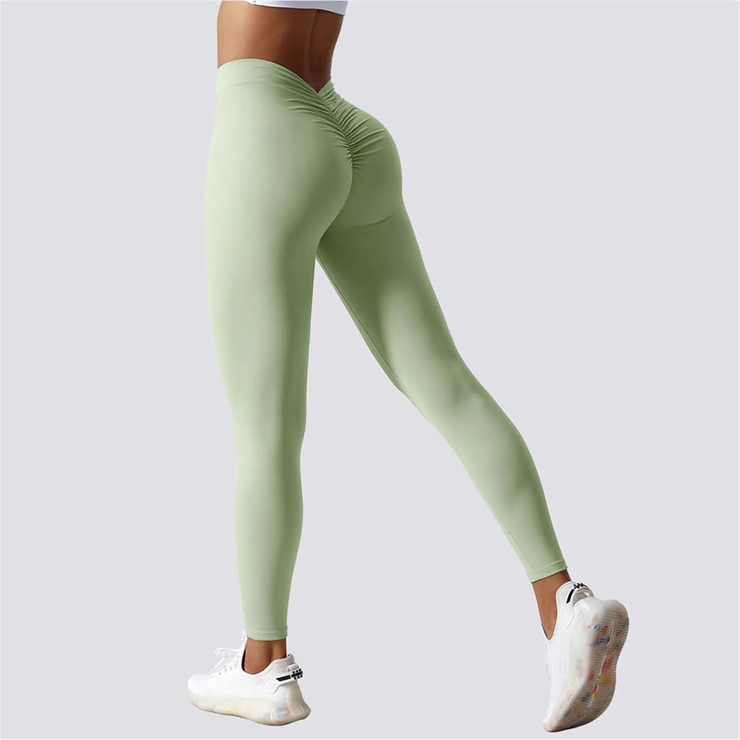 Womens V Back Scrunch Butt Leggings Tummy Control High Waist Yoga Pants Casual Summer Workout Gym Tights