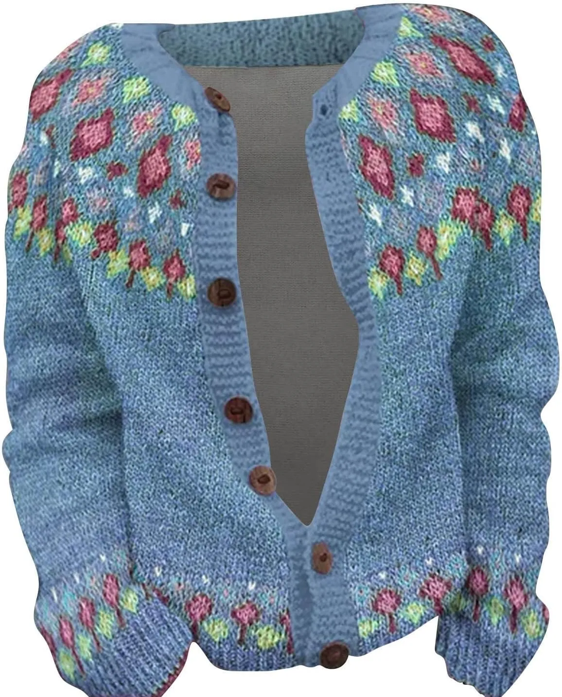 Women's Vintage Fair Isle Sweater Vintage Long Sleeve Boat Neck Retro Lightweight Cardigan Top for Fall Winter