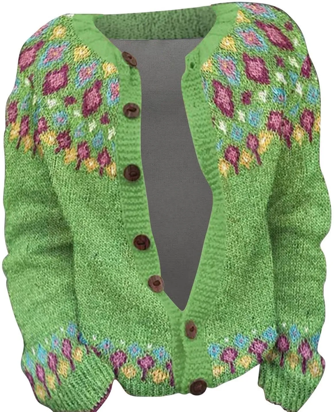 Women's Vintage Fair Isle Sweater Vintage Long Sleeve Boat Neck Retro Lightweight Cardigan Top for Fall Winter