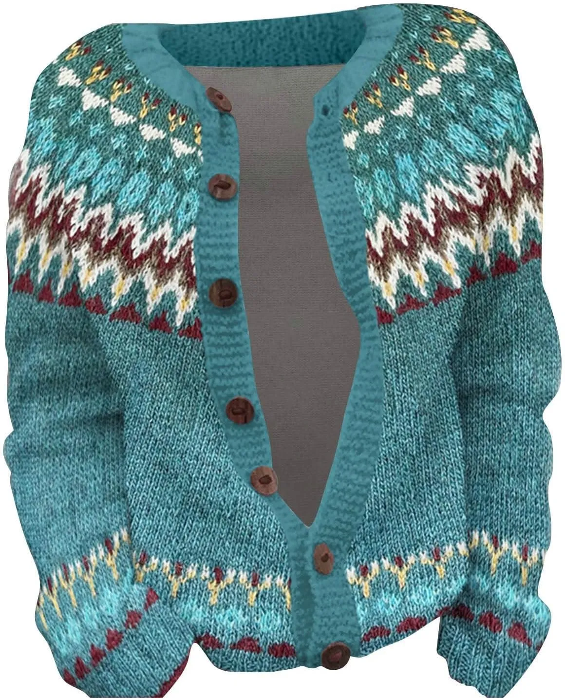 Women's Vintage Fair Isle Sweater Vintage Long Sleeve Boat Neck Retro Lightweight Cardigan Top for Fall Winter