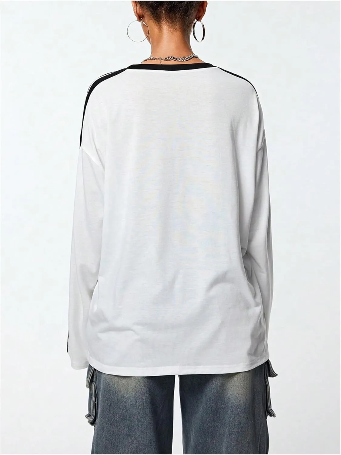 Women's Vintage Football Graphic Tee Tops Stripe Side Crewneck Long Sleeve Oversized Jersey Shirts