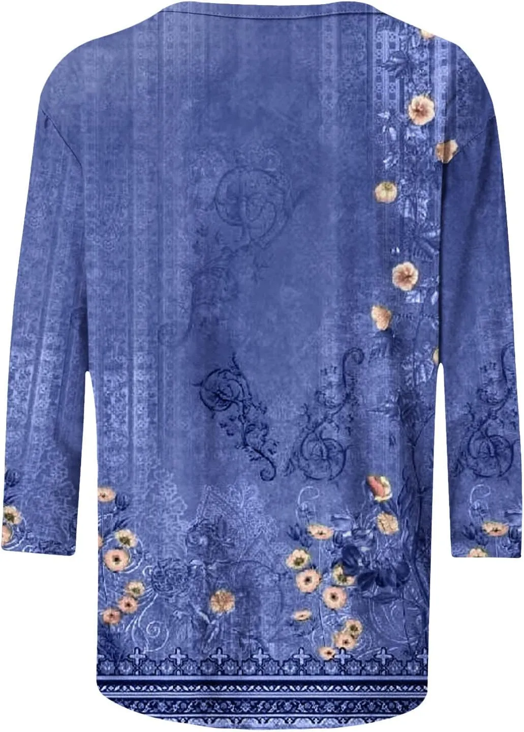 Womens Vintage Print Summer Blouses Elbow Length Casual Tops 3/4 Sleeve Tshirts Shirts Loose Fit Ladies Clothing 2024