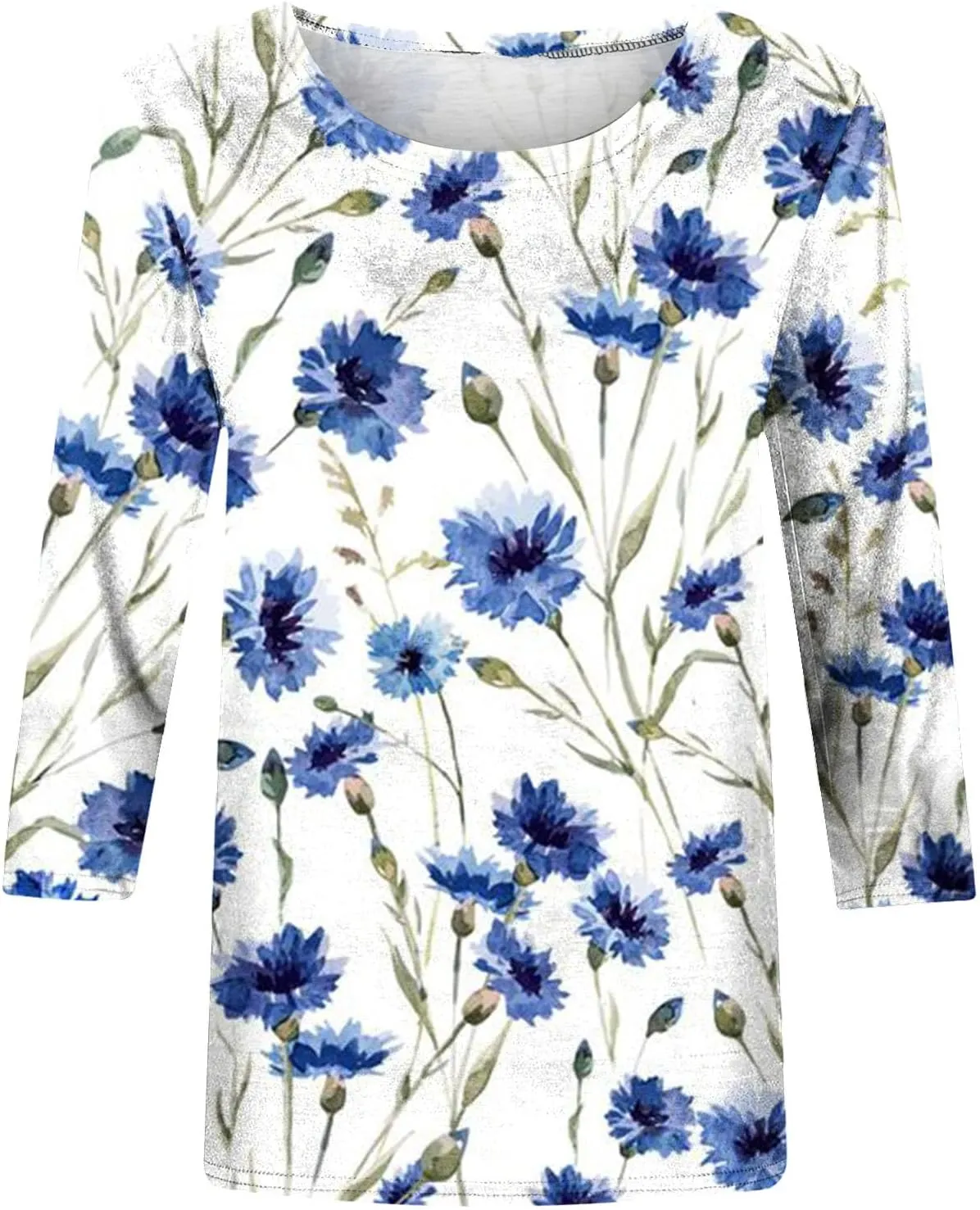 Womens Vintage Print Summer Blouses Elbow Length Casual Tops 3/4 Sleeve Tshirts Shirts Loose Fit Ladies Clothing 2024