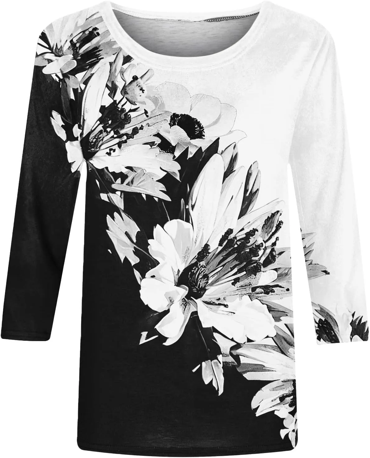 Womens Vintage Print Summer Blouses Elbow Length Casual Tops 3/4 Sleeve Tshirts Shirts Loose Fit Ladies Clothing 2024