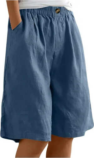 Womens Wide Leg Cotton Linen Shorts 2025 Comfy Bermuda Shorts Summer Casual Short Pants Loose Knee Length Shorts