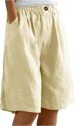 Womens Wide Leg Cotton Linen Shorts 2025 Comfy Bermuda Shorts Summer Casual Short Pants Loose Knee Length Shorts