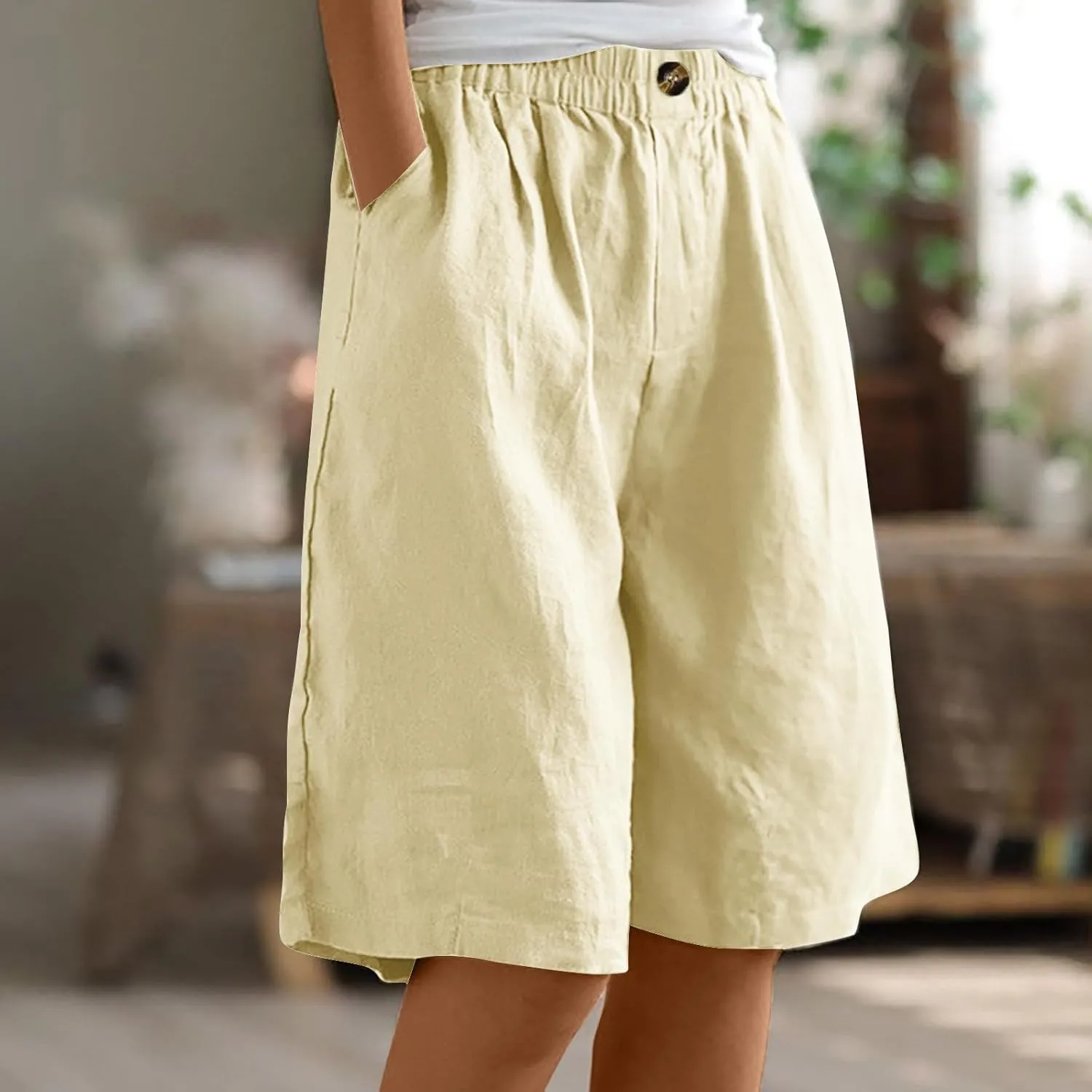 Womens Wide Leg Cotton Linen Shorts 2025 Comfy Bermuda Shorts Summer Casual Short Pants Loose Knee Length Shorts