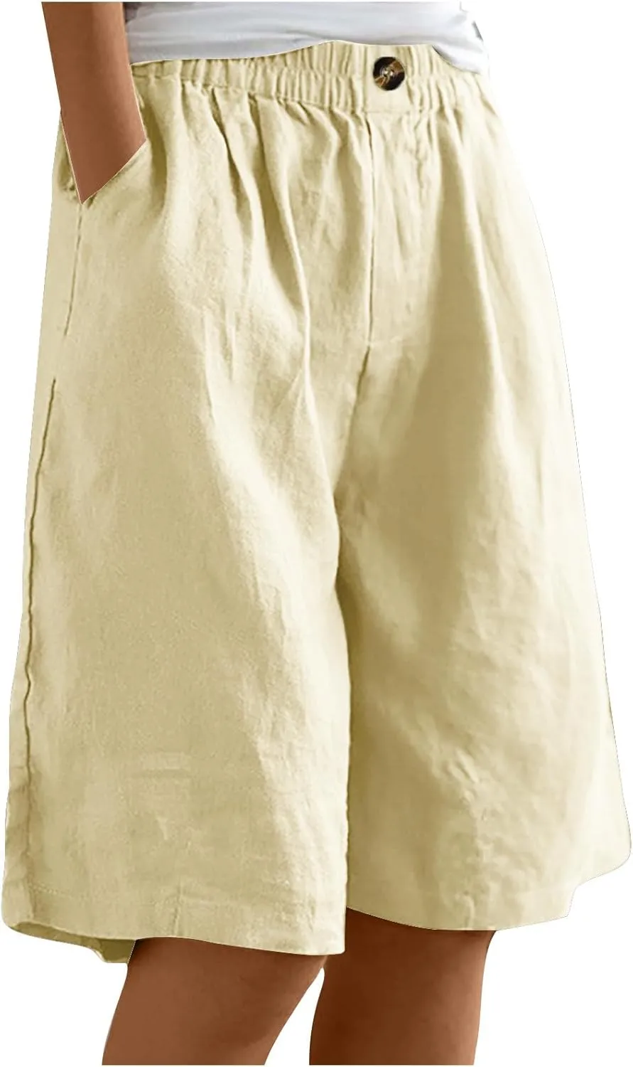 Womens Wide Leg Cotton Linen Shorts 2025 Comfy Bermuda Shorts Summer Casual Short Pants Loose Knee Length Shorts