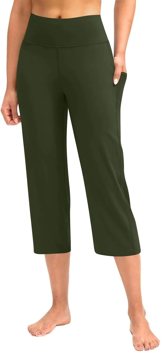 Womens Wide Leg Yoga Pants Casual Five Yoga Shorts Summer Wide Leg Capris Women's Capri Pants Summer Loose Yoga