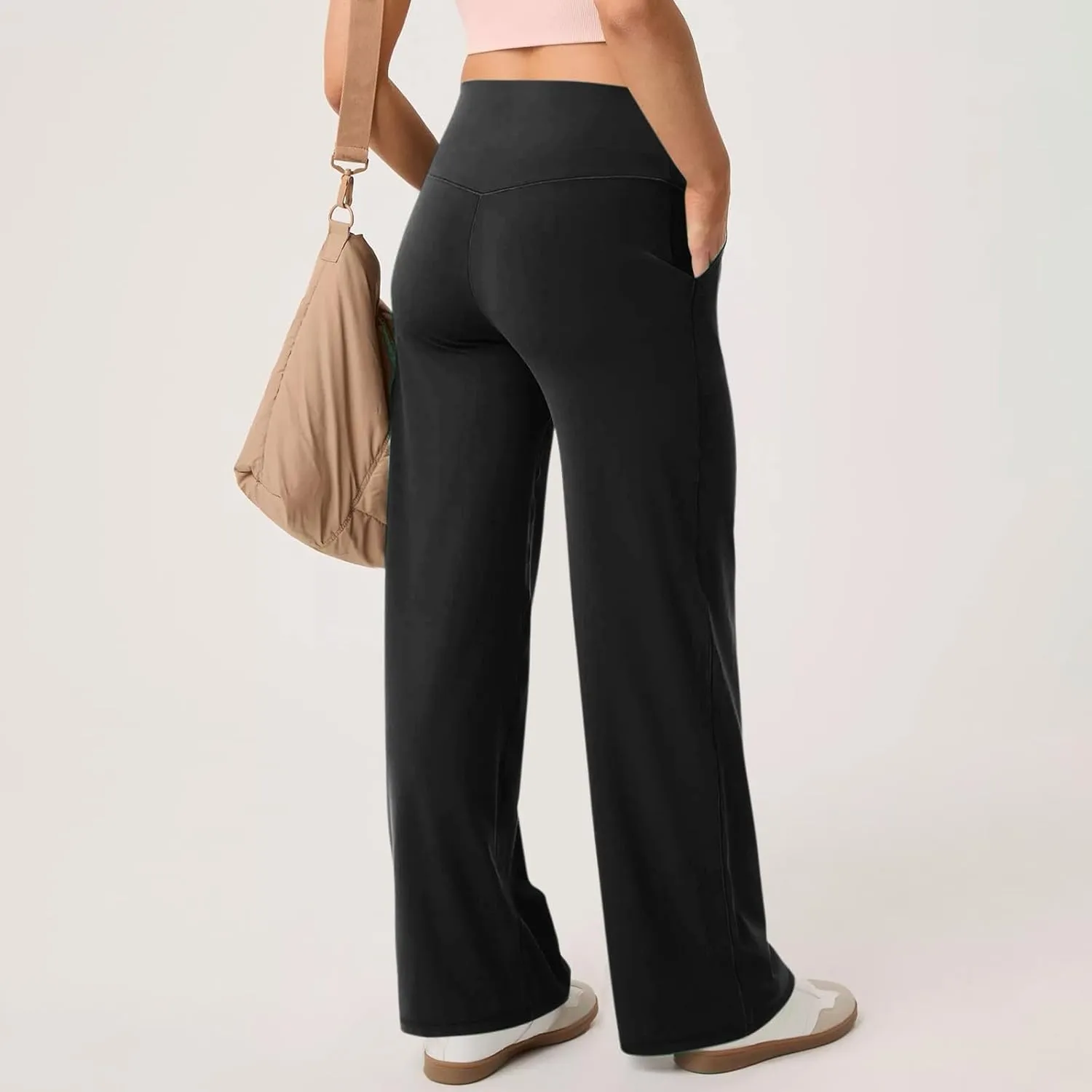 Women's Wide Leg Yoga Pants with Pockets High Waisted Tummy Control Stretch Athletic Workout Casual Flare Leggings