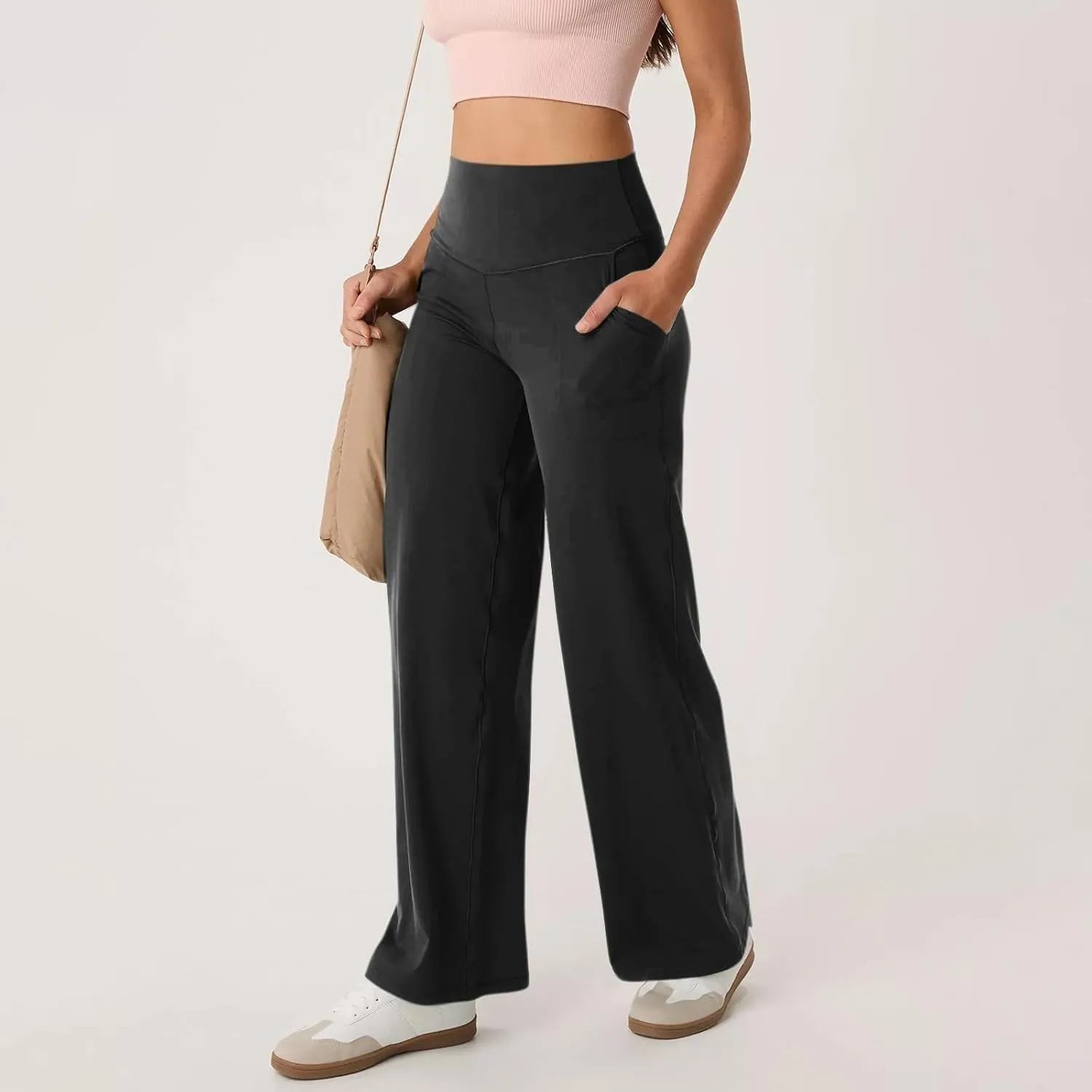 Women's Wide Leg Yoga Pants with Pockets High Waisted Tummy Control Stretch Athletic Workout Casual Flare Leggings