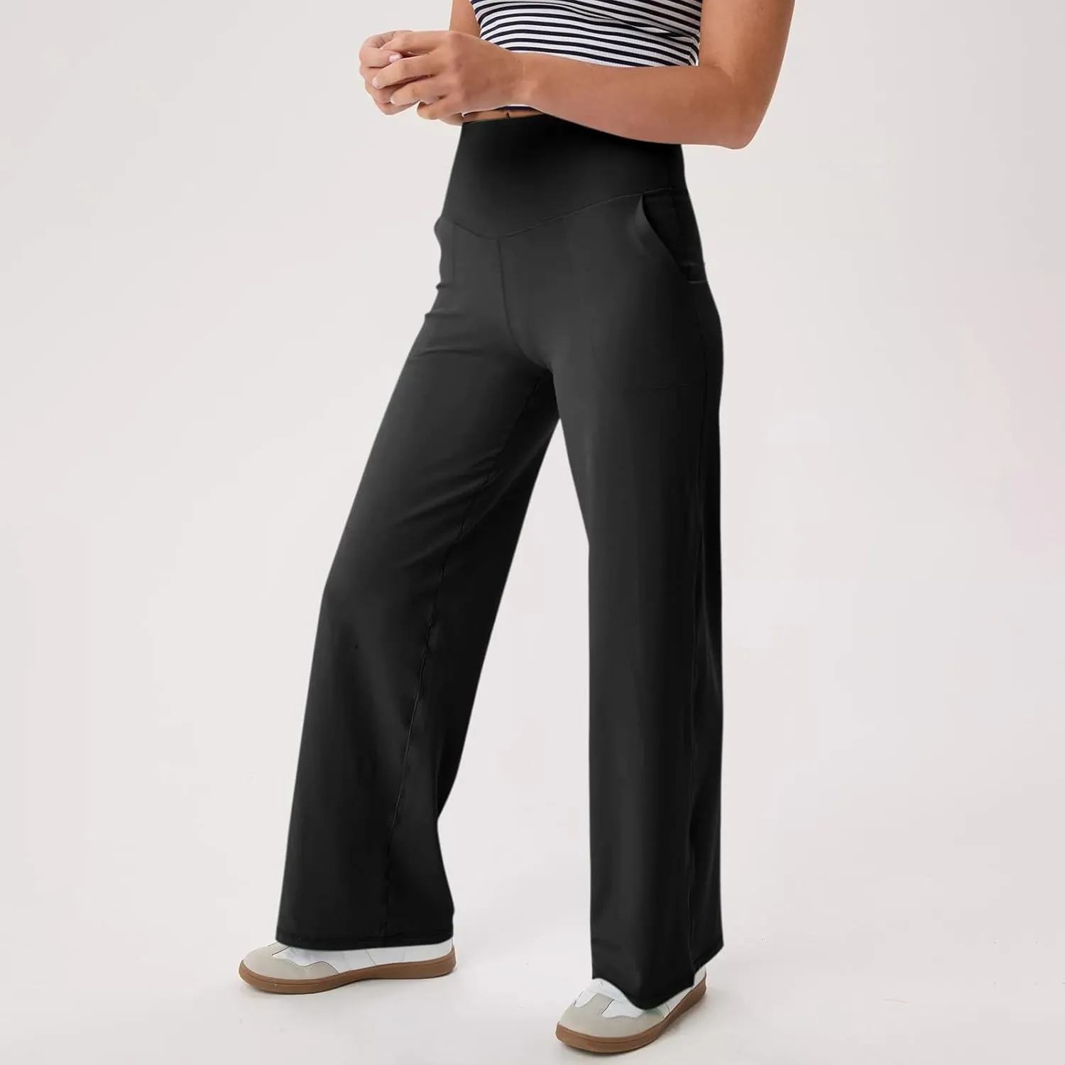 Women's Wide Leg Yoga Pants with Pockets High Waisted Tummy Control Stretch Athletic Workout Casual Flare Leggings