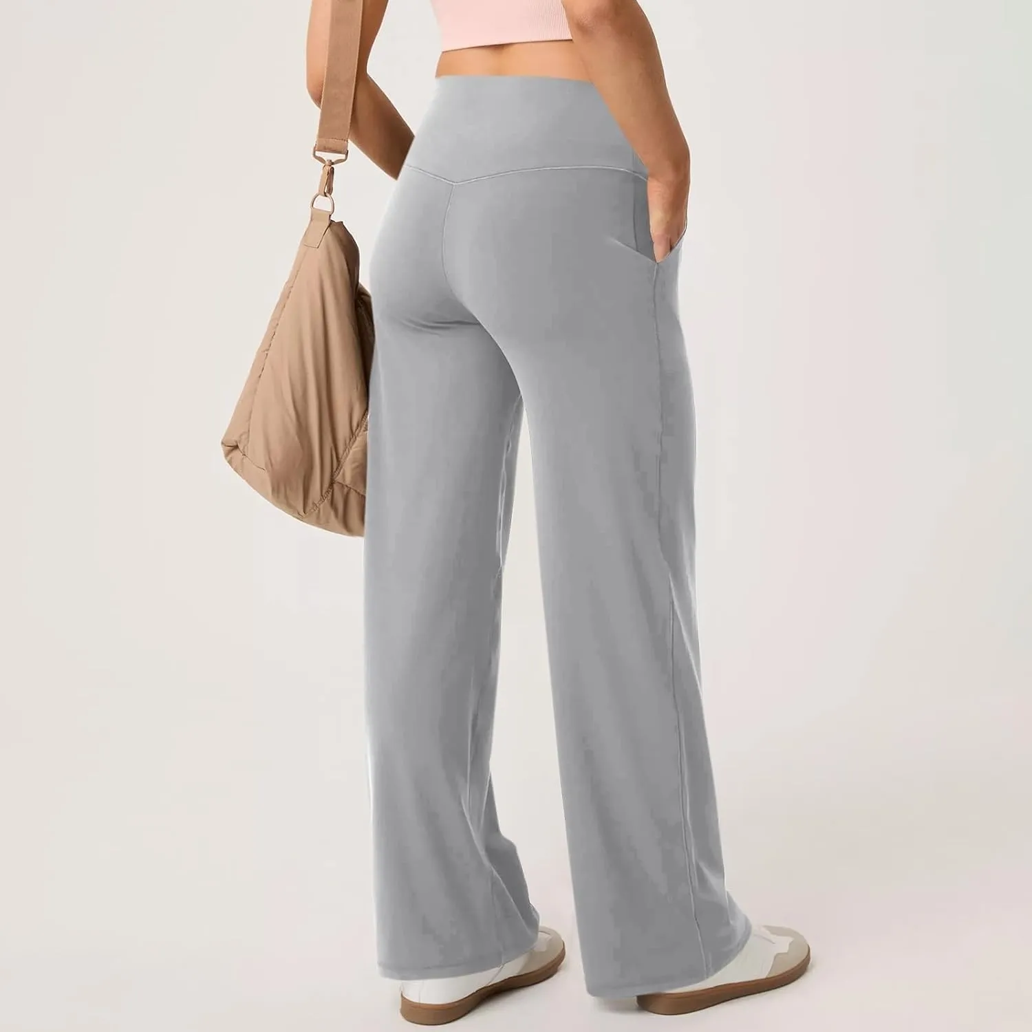 Women's Wide Leg Yoga Pants with Pockets High Waisted Tummy Control Stretch Athletic Workout Casual Flare Leggings