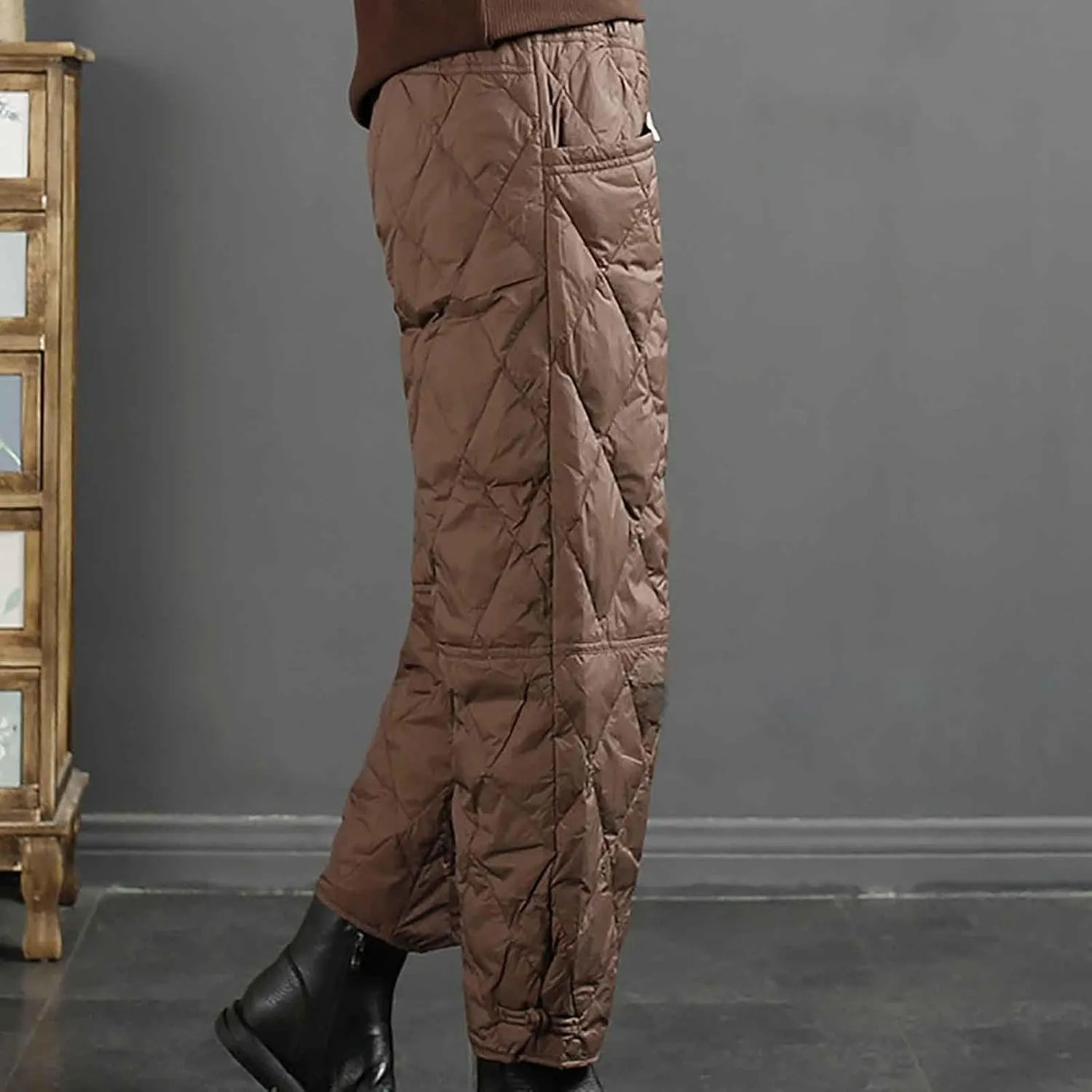 Women's Winter Quilted Pants Down Cotton Pants Elastic Waist Oversized Trousers Loose Outdoor Padded Warm Casual Pants