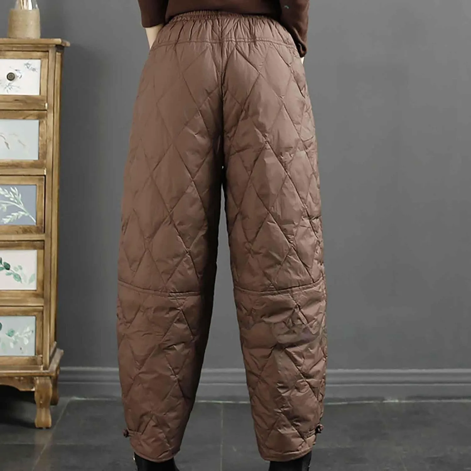 Women's Winter Quilted Pants Down Cotton Pants Elastic Waist Oversized Trousers Loose Outdoor Padded Warm Casual Pants