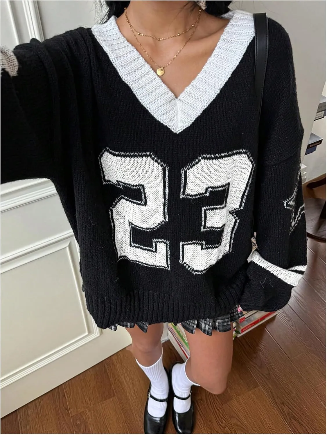 Women's Y2K Sweaters Letter Print Oversized Sweaters Long Sleeve V Neck Pullover Sweater Jumper Top Knit Jersey Shirt