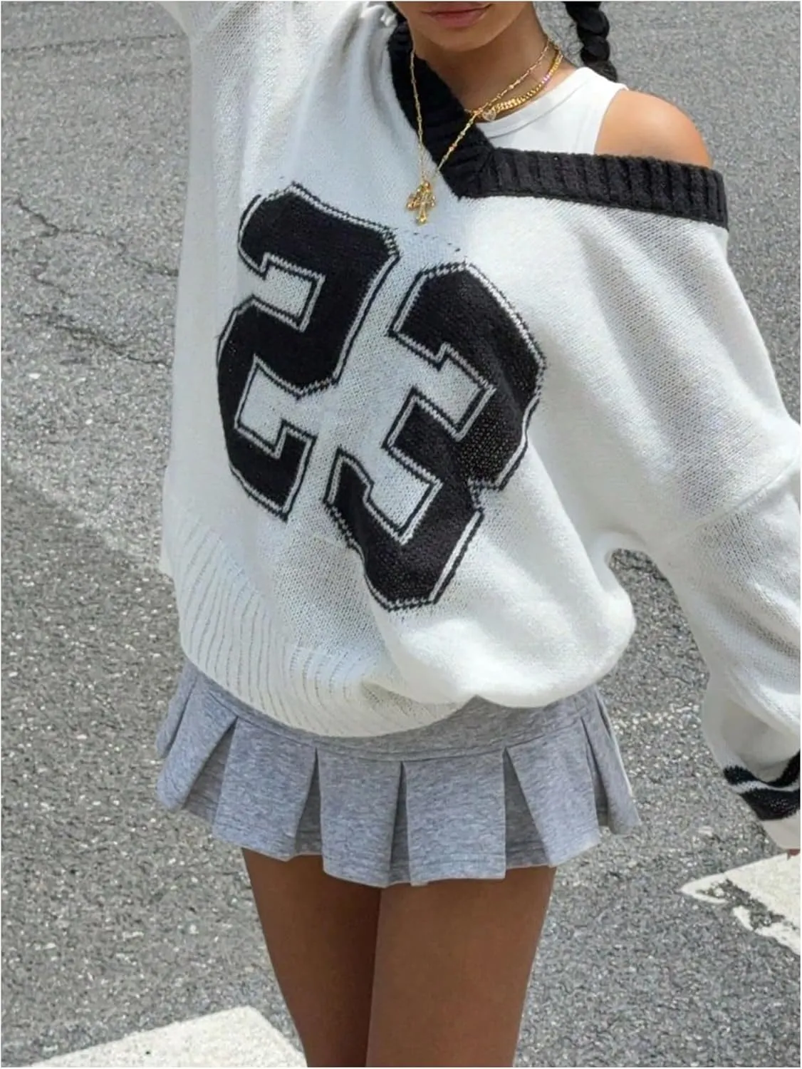 Women's Y2K Sweaters Letter Print Oversized Sweaters Long Sleeve V Neck Pullover Sweater Jumper Top Knit Jersey Shirt