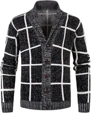 Wool Cardigan Sweaters for Men Big and Tall V-Neck Buttons Up Thermal Long Sleeve Cold Weather Chunky Knit Pullover