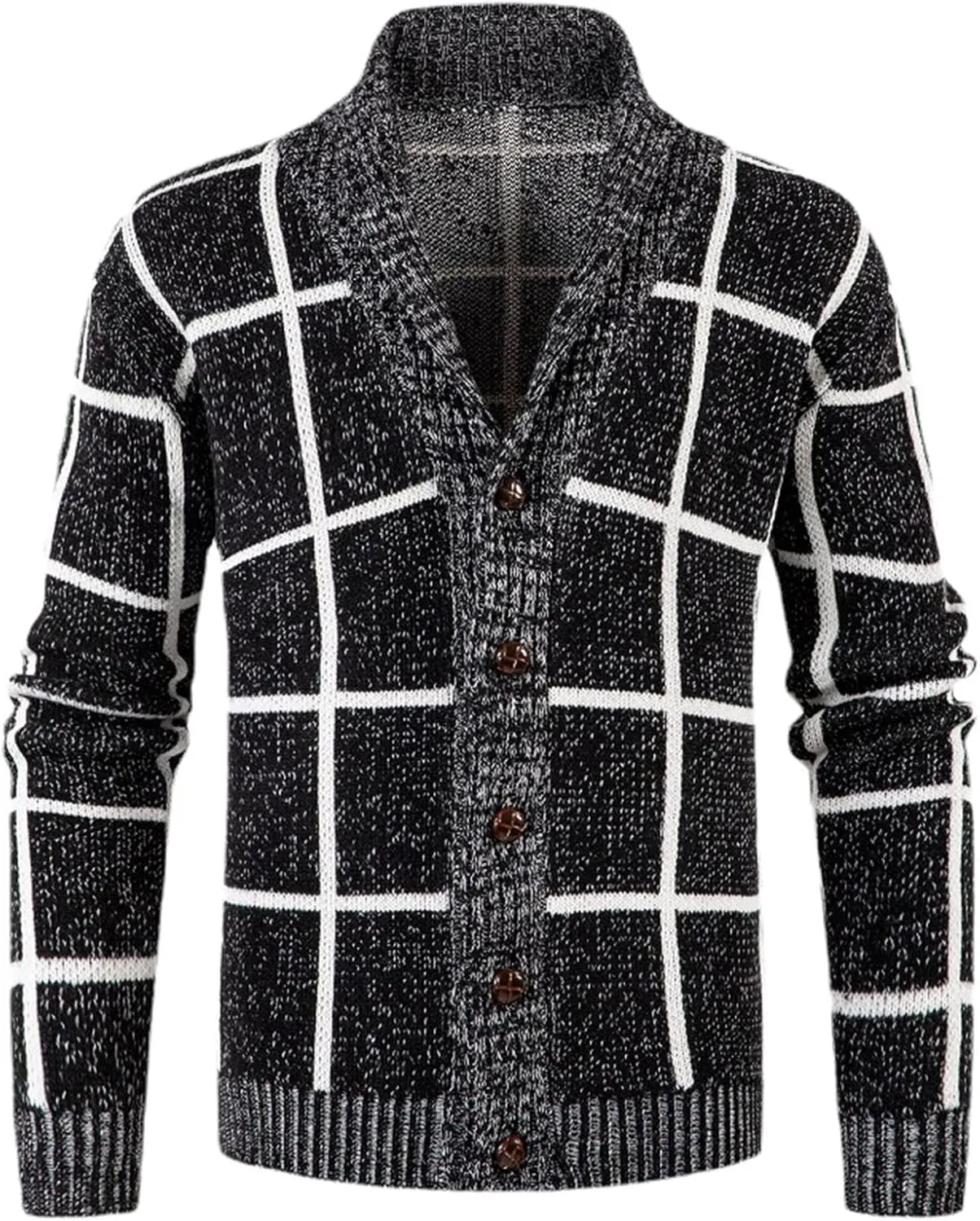 Wool Cardigan Sweaters for Men Big and Tall V-Neck Buttons Up Thermal Long Sleeve Cold Weather Chunky Knit Pullover