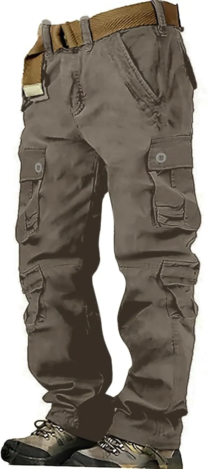 Work Pants for Men Cargo Trousers Hiking Pants 8 Pocket Plain Comfort Breathable Outdoor Mens Sweatpants with Baggy