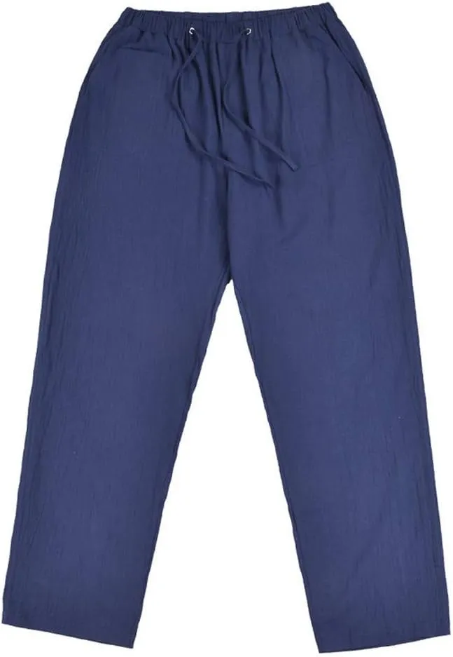 WUAI-Men Linen Pants Plus Size Casual Straight-Legs Stretchy Waist Loose Beach Pants Trousers