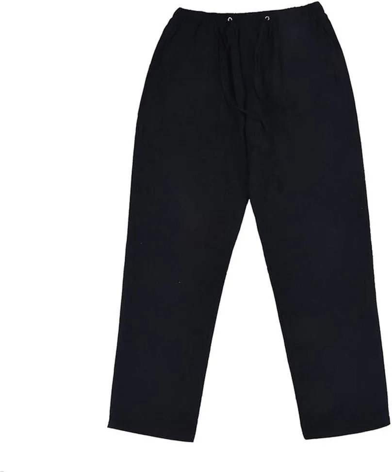 WUAI-Men Linen Pants Plus Size Casual Straight-Legs Stretchy Waist Loose Beach Pants Trousers