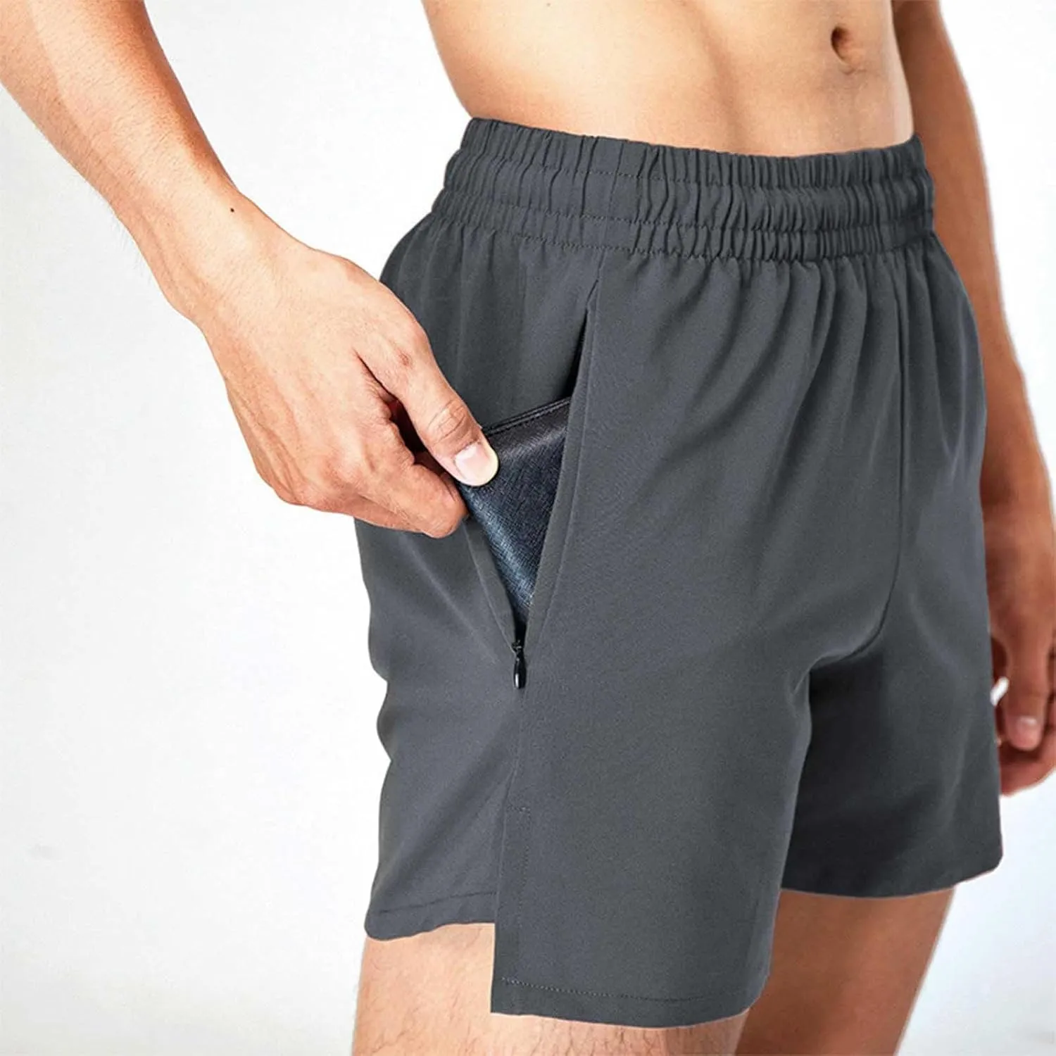 Xiaojmake Mens Running Shorts Quick Dry Athletic Gym Shorts with Zipper Pockets Water Resistant Workout Training Shorts