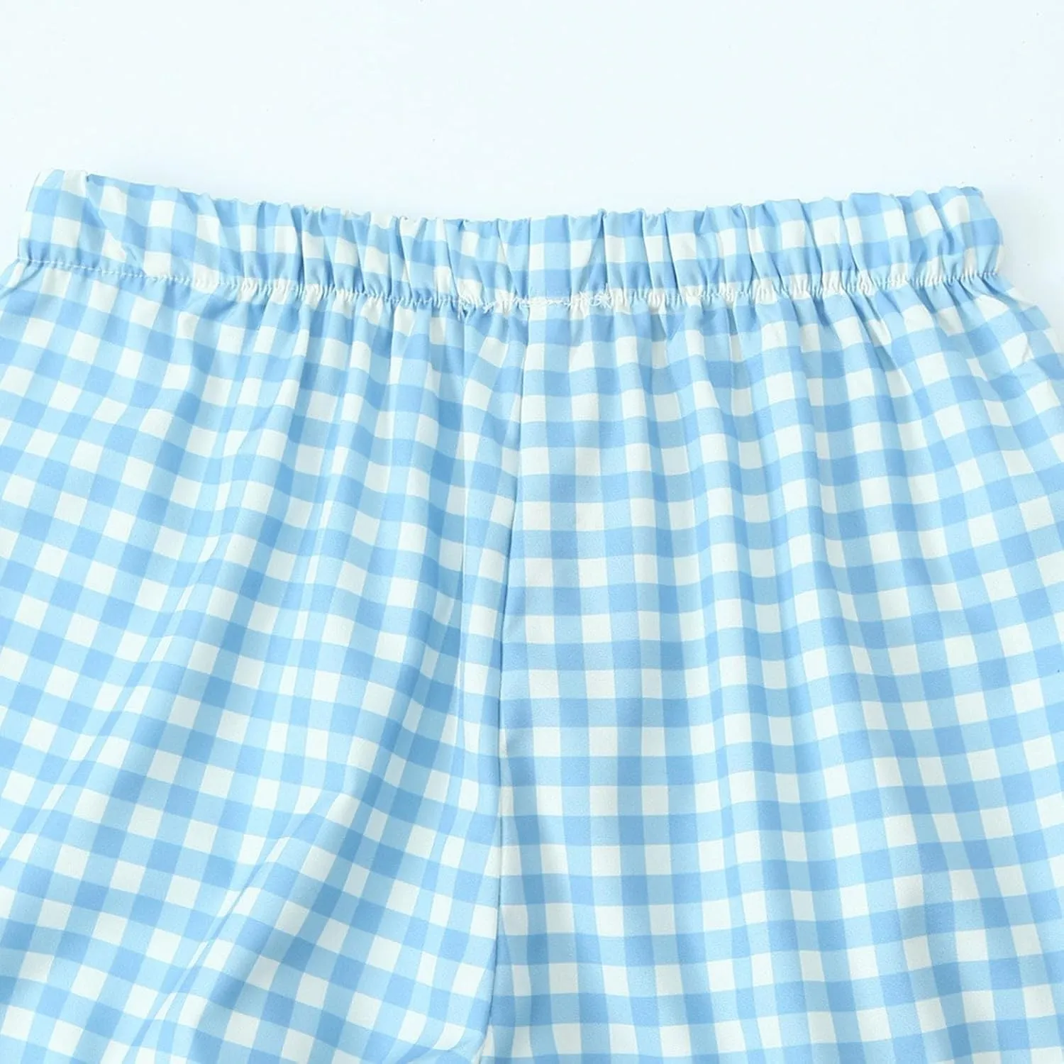 Y2K Gingham Pants for Women Bow Tie Side Slit Wide Leg Lounge Loose Fit Plaid Trousers Teen Girls Going Out Pants