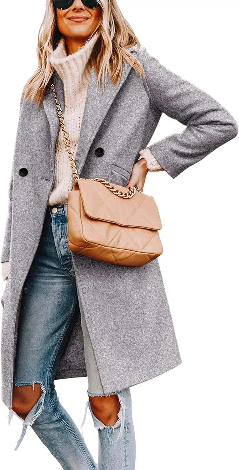 Yidarer Women's Wool Coat Mid-Long Notch Lapel Single Breasted Casual Trench Coats