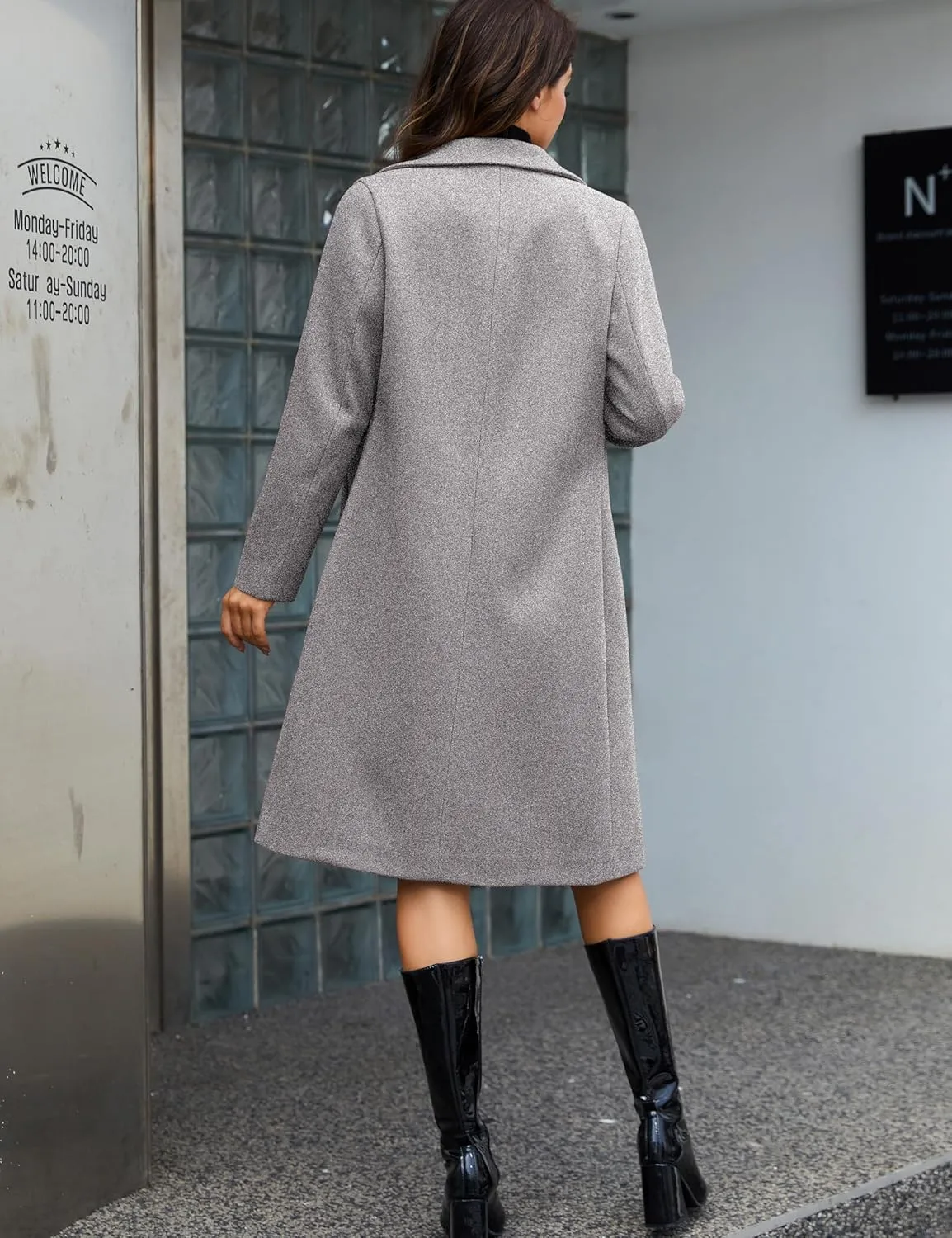 Yidarer Women's Wool Coat Mid-Long Notch Lapel Single Breasted Casual Trench Coats