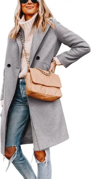 Yidarer Women's Wool Coat Mid-Long Notch Lapel Single Breasted Casual Trench Coats