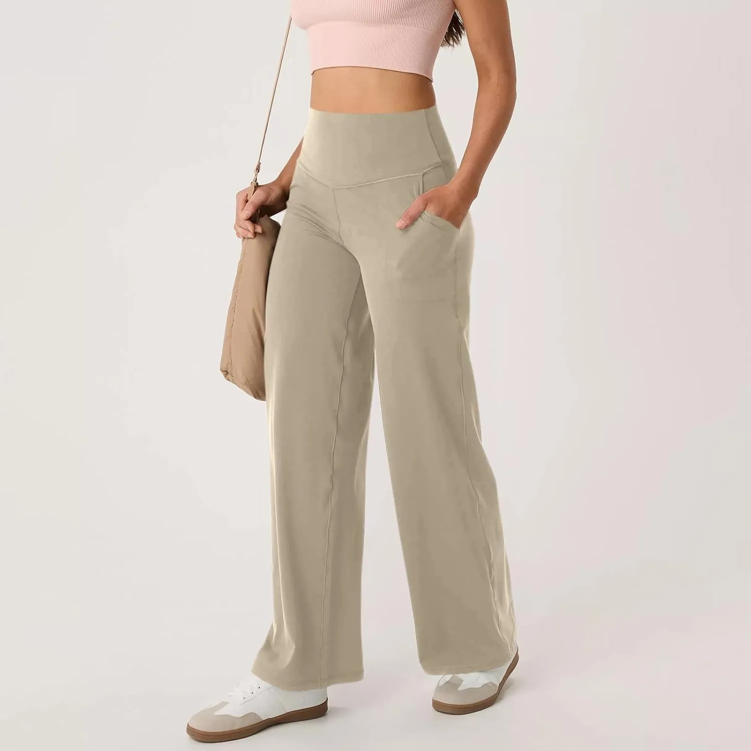 Yoga Pants for Women Wide Leg Strentch Straight Trousers Tummy Control Flare Leggings with Pockets Comfy Lounge Pant