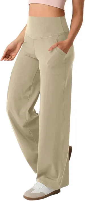 Yoga Pants for Women Wide Leg Strentch Straight Trousers Tummy Control Flare Leggings with Pockets Comfy Lounge Pant