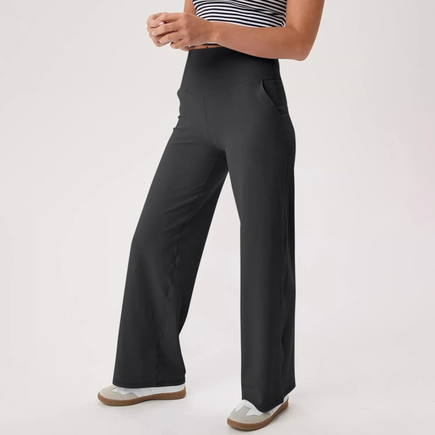 Yoga Pants for Women Wide Leg Strentch Straight Trousers Tummy Control Flare Leggings with Pockets Comfy Lounge Pant