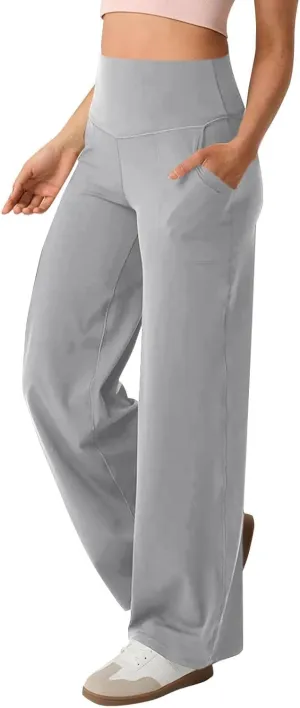 Yoga Pants for Women Wide Leg Strentch Straight Trousers Tummy Control Flare Leggings with Pockets Comfy Lounge Pant