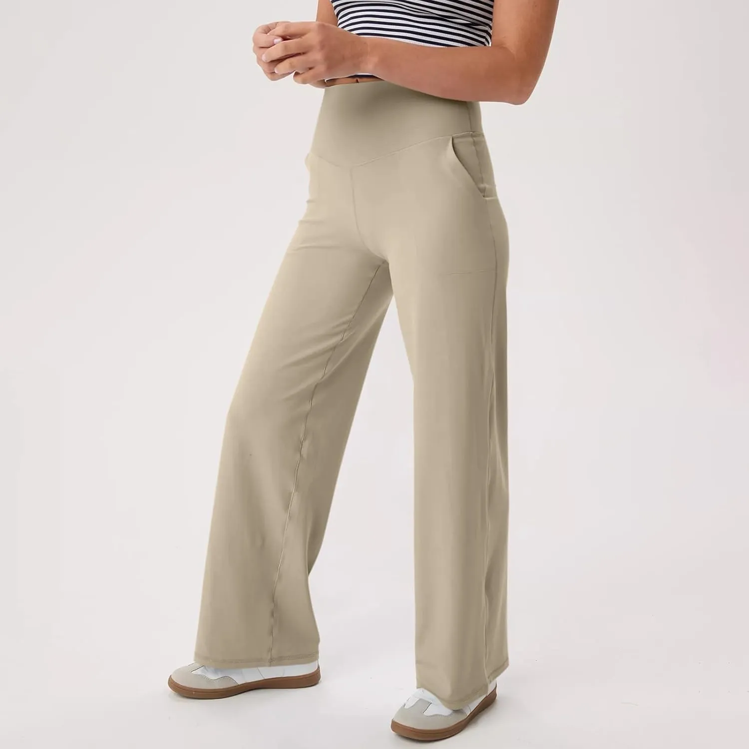 Yoga Pants for Women Wide Leg Strentch Straight Trousers Tummy Control Flare Leggings with Pockets Comfy Lounge Pant