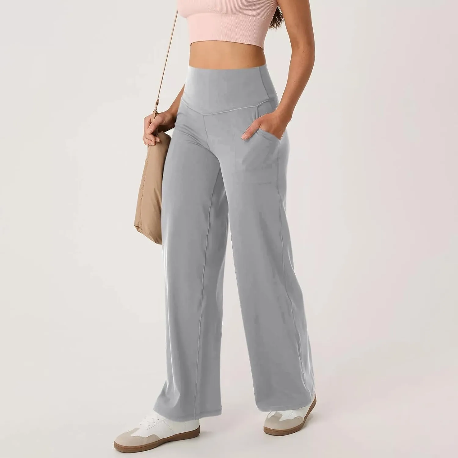 Yoga Pants for Women Wide Leg Strentch Straight Trousers Tummy Control Flare Leggings with Pockets Comfy Lounge Pant