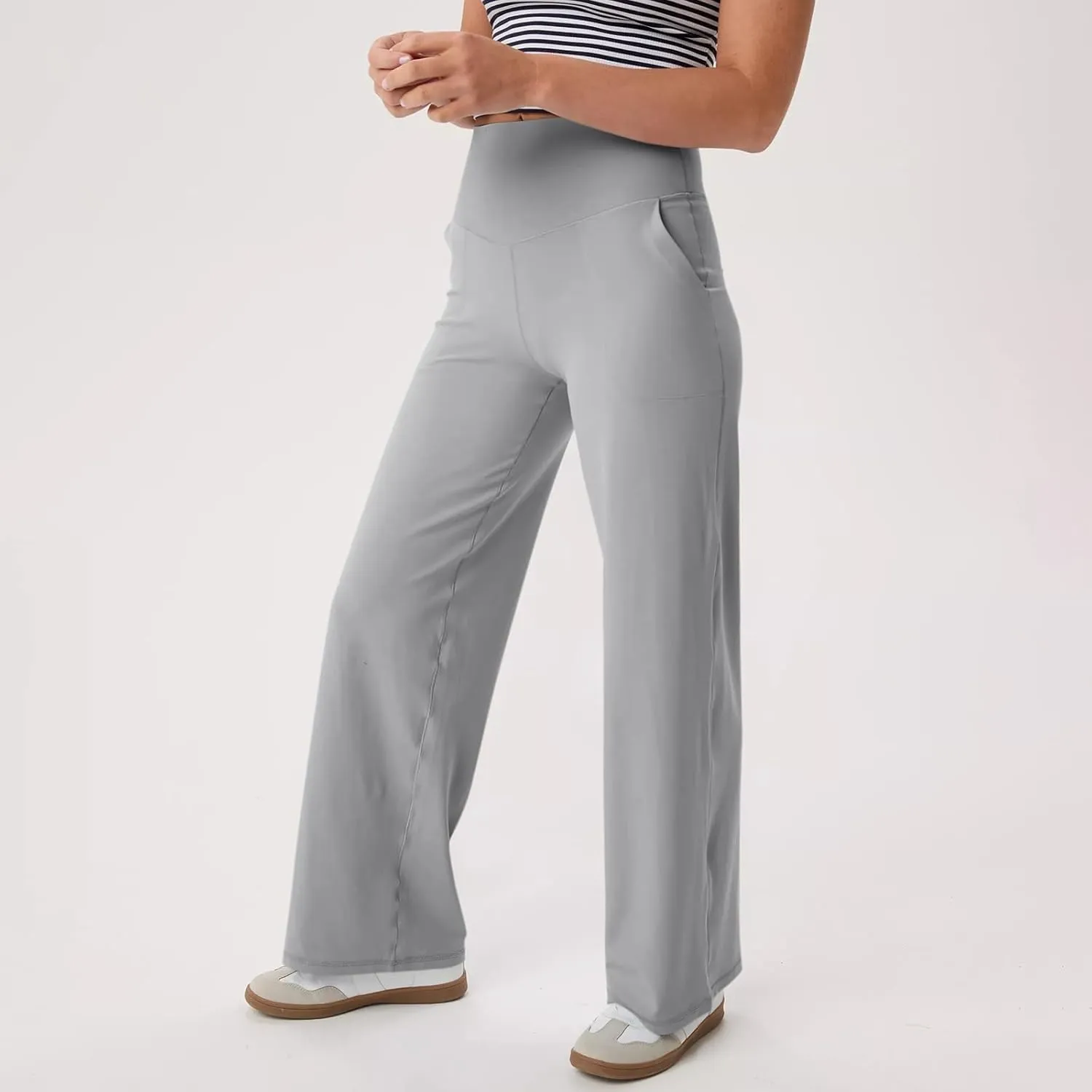 Yoga Pants for Women Wide Leg Strentch Straight Trousers Tummy Control Flare Leggings with Pockets Comfy Lounge Pant