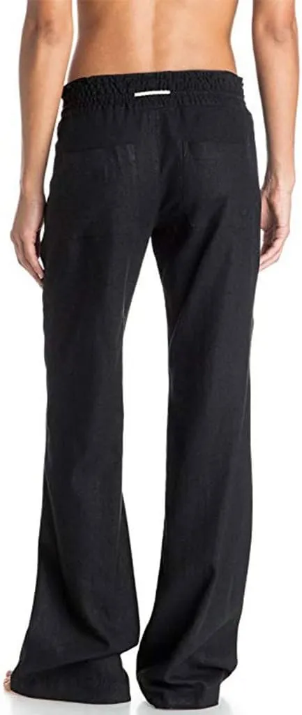 YOLAI Women's Casual Linen Pants Low Waist Drawstring Beach Trousers with Pockets Yoga Palazzo Exercise Pants with Pocket (Black, M)