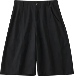 ZDRZK Women's Bermuda Shorts Button High Waisted Wide Leg Trouser Shorts Pocketed Oversized Loose Fit Business Shorts