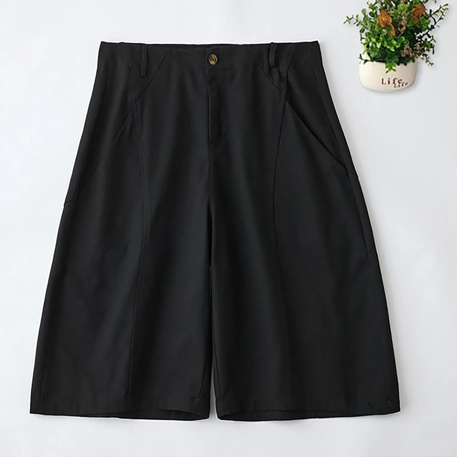 ZDRZK Women's Bermuda Shorts Button High Waisted Wide Leg Trouser Shorts Pocketed Oversized Loose Fit Business Shorts