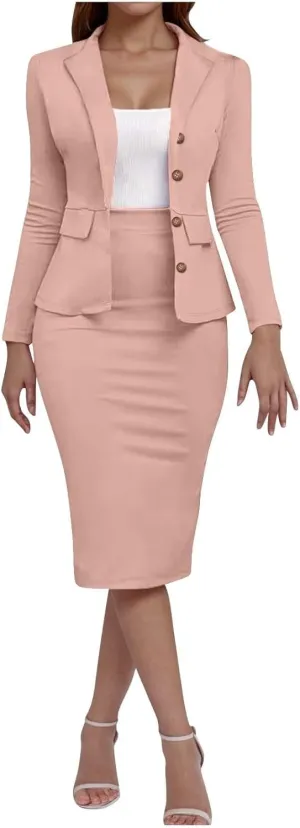 ZEFOTIM Pant/Skirt Suits for Women Dressy Wedding Blazer Solid Color Short/Long Sleeve 2 Piece Jackets