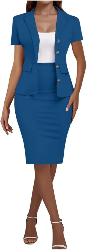 ZEFOTIM Pant/Skirt Suits for Women Dressy Wedding Blazer Solid Color Short/Long Sleeve 2 Piece Jackets