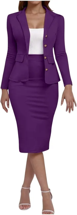 ZEFOTIM Pant/Skirt Suits for Women Dressy Wedding Blazer Solid Color Short/Long Sleeve 2 Piece Jackets