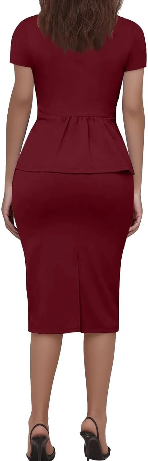 ZEFOTIM Skirt Suit Set for Women Classy Blazer Solid Color Business Short Sleeve 2 Piece Jacket with Pocket