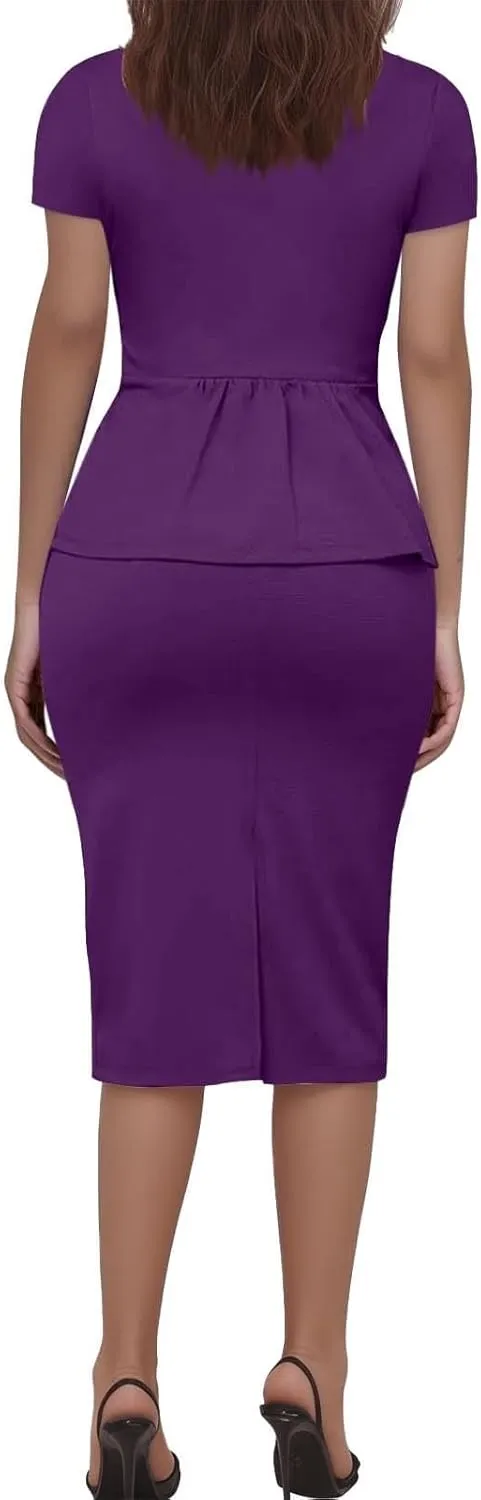 ZEFOTIM Skirt Suit Set for Women Classy Blazer Solid Color Business Short Sleeve 2 Piece Jacket with Pocket