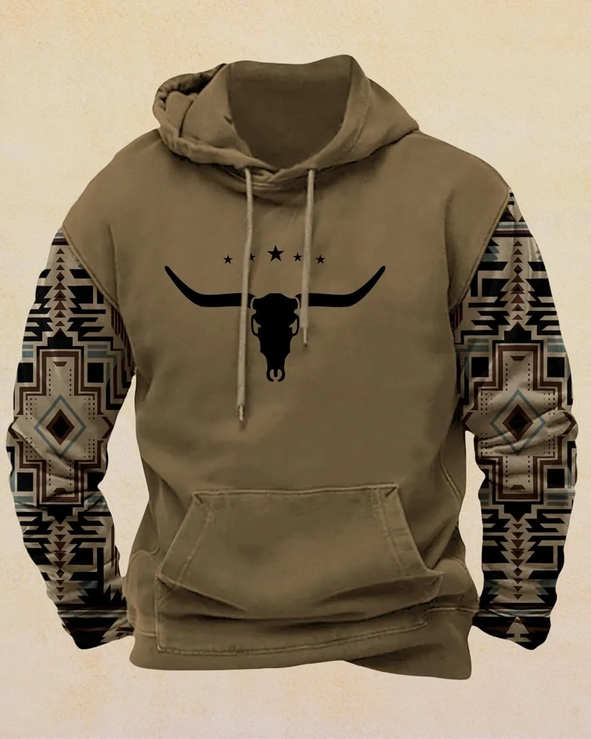 ZOCAVIA Mens Aztec Hoodie Cowboy Western Sweatshirt Oversized Graphic Hoodie Hooded Sweatshirt with Kangaroo Pocket