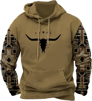 ZOCAVIA Mens Aztec Hoodie Cowboy Western Sweatshirt Oversized Graphic Hoodie Hooded Sweatshirt with Kangaroo Pocket