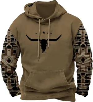 ZOCAVIA Mens Aztec Hoodie Cowboy Western Sweatshirt Oversized Graphic Hoodie Hooded Sweatshirt with Kangaroo Pocket